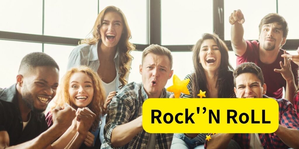 仲のいいクラスメートが手を叩いて笑いながら盛り上がっている画像。

テキストで

「Rock'n Roll」

と書いてある。