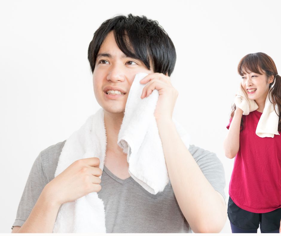 people wiping sweat