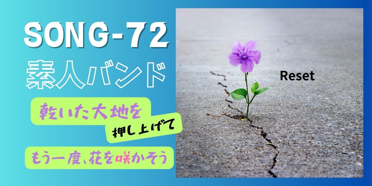 SONG-72-main-visual-Flowers-that-push-away-the-concrete-and-bloom タイトル 「SONG-72 素人バンド」 コンクリートのひび割れから咲く紫色の可憐な花の画像。