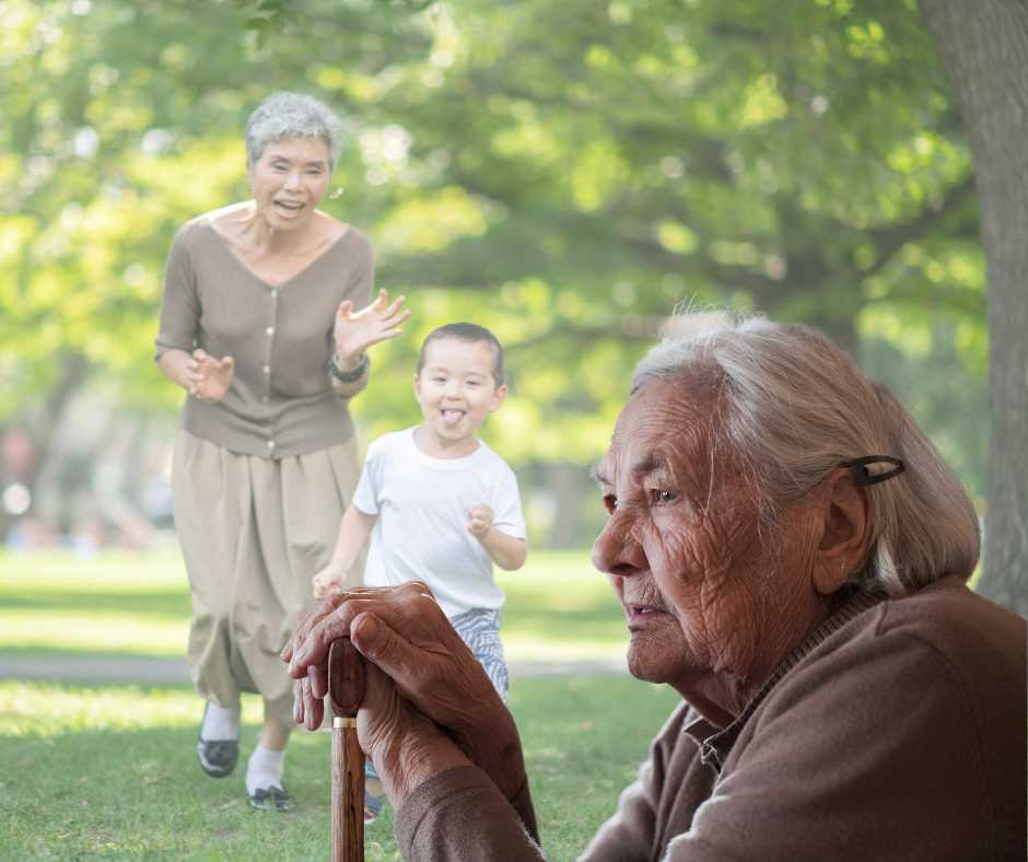 An old woman immersed in memories